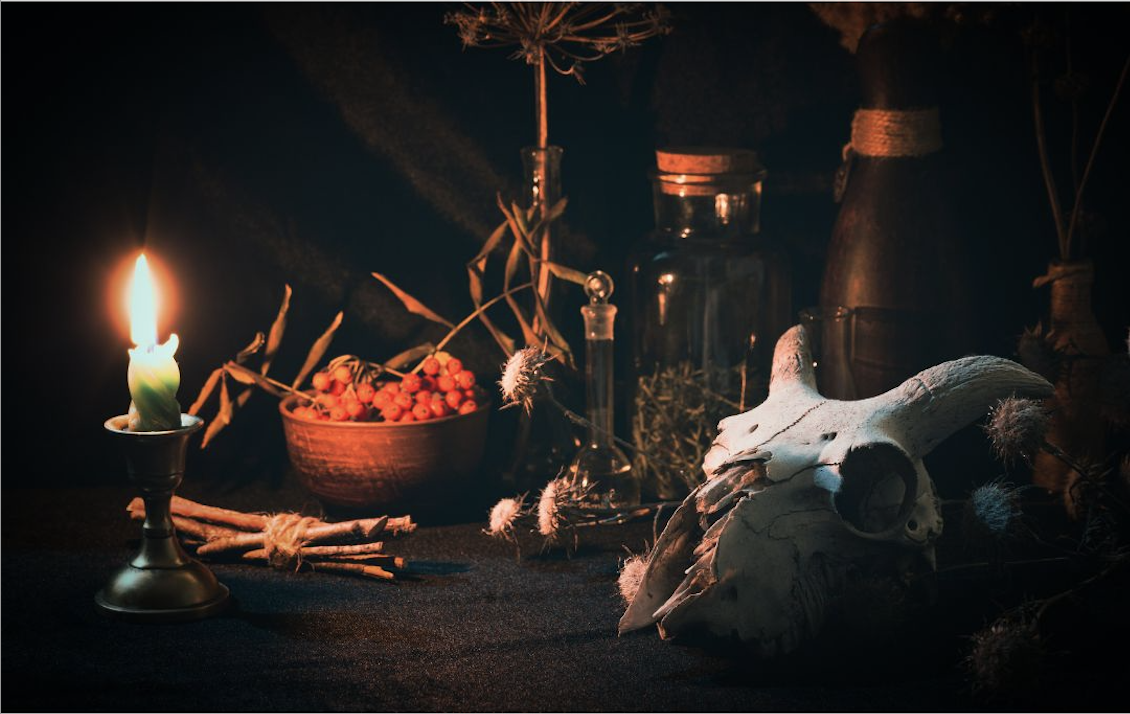 Samhain, dýně, svíčky, půlnoc